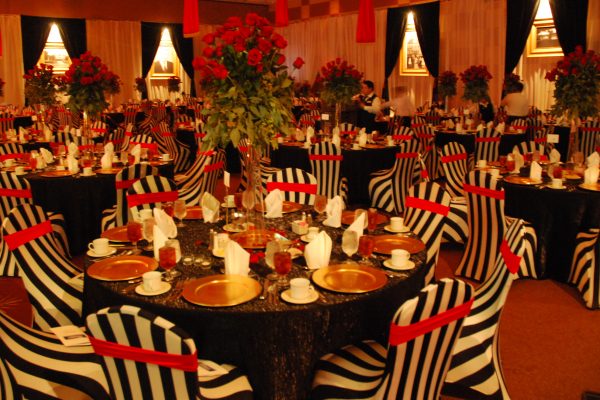 Black, White, and Red Banquet Dinner Setup