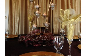 Gold and Burgundy Table Decor