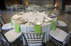 Green, white, and silver wedding decor