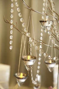 Silver Tree with hanging candles and crystals