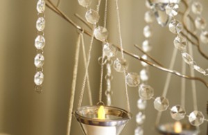Silver Tree with hanging candles and crystals