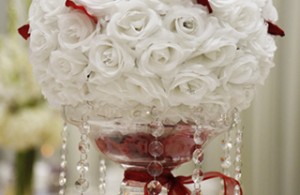 White Flowerball Centerpiece with Roses and crystals