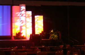 Lighted Towers and large screens stage decor
