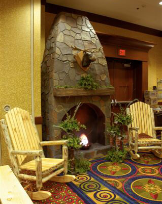 Western Themed Event Wooden Chairs and Fireplace